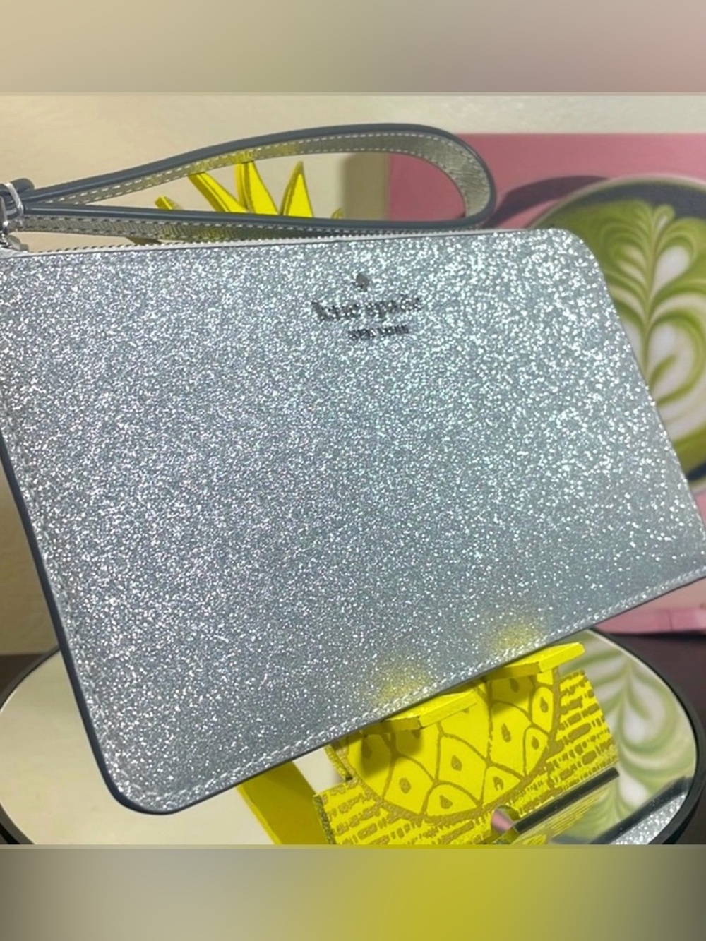 NWOT Kate Spade Lucy Silver Glitter Medium Wristlet